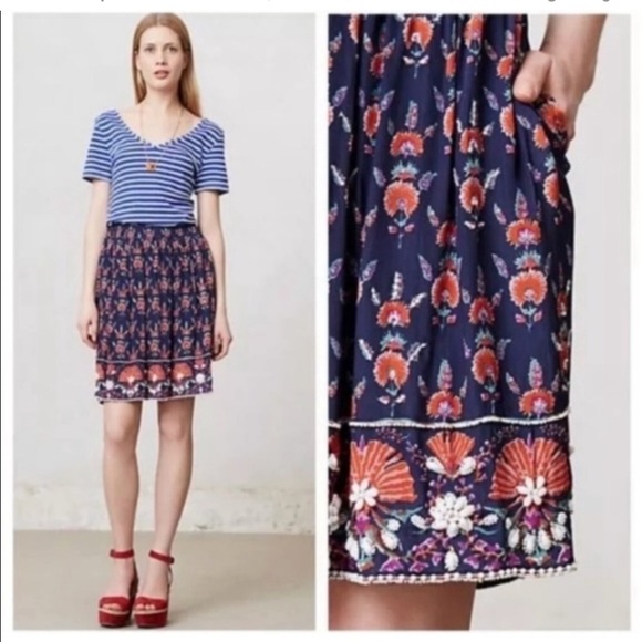 Anthropologie MAEVE Adela blue skirt beaded sequins lined midi Medium - Picture 3 of 17